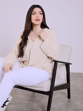 Top monochrome with pleat in beige
