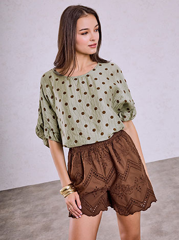 Polka dot blouse in khaki