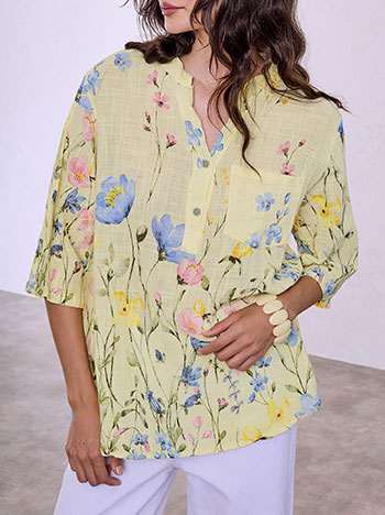 Floral cotton blouse in yellow