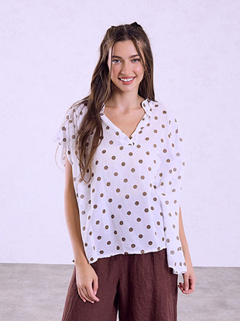 Polka dot cotton top in white