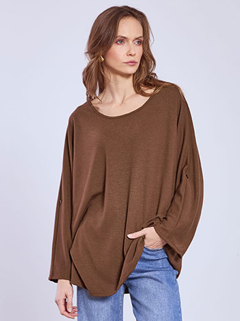 Μπλούζα με γυριστό μανίκι σε καφέ