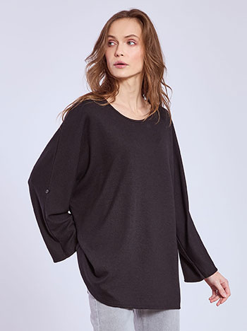 Μπλούζα με γυριστό μανίκι σε μαύρο