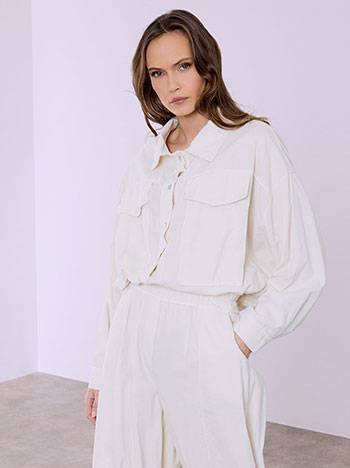 Μπουφάν κοτλέ με ελαστικό τελείωμα σε μπεζ ανοιχτό