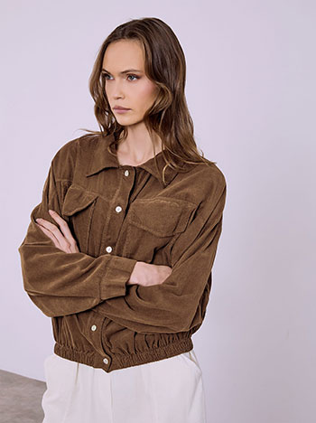 Μπουφάν κοτλέ με ελαστικό τελείωμα σε καφέ