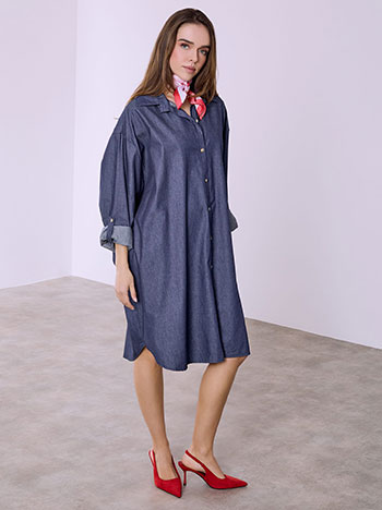 Σεμιζιέ φόρεμα με denim όψη σε σκούρο μπλε