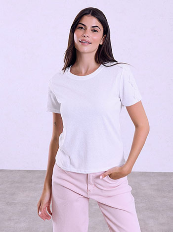 Top with lace on shoulders in white