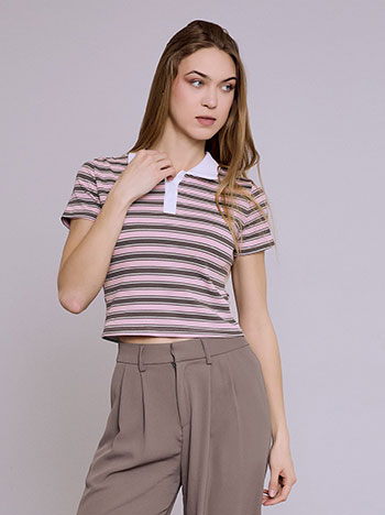 Top striped with collar in dark grey