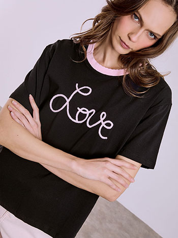 T-shirt με διχρωμία σε ροζ μαύρο