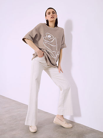 Πουλόβερ κοντομάνικο με παγιέτες σε καφέ ανοιχτό