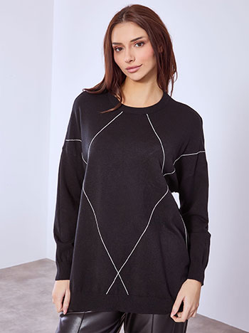 Sweater with metallic details in black
