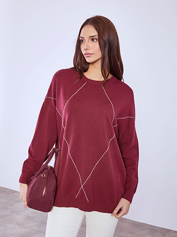 Πουλόβερ με μεταλλικές λεπτομέρειες σε μπορντό