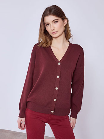 Ζακέτα πλεκτή με ανάγλυφα κουμπιά σε μπορντό