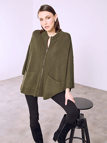 Cardigan oversized with pockets in khaki