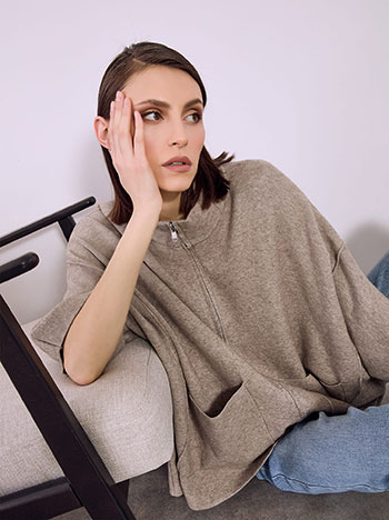 Ζακέτα oversized με τσέπες σε καφέ ανοιχτό