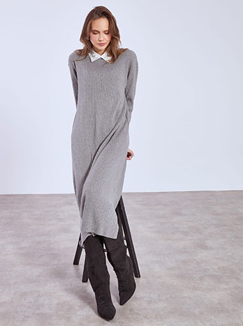 Dress with strass on collar in grey