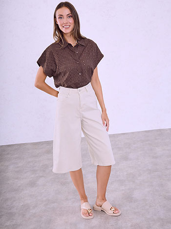 Denim jorts with cotton in light beige
