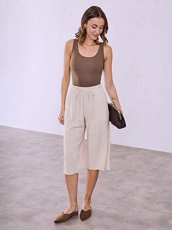 Ζιπ κιλότ μονόχρωμη σε μπεζ