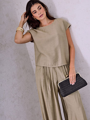 Blouse and wide leg trousers set in dark beige