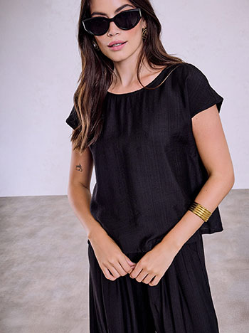 Blouse and wide leg trousers set in black