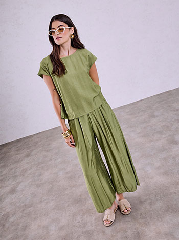 Blouse and wide leg trousers set in olive green