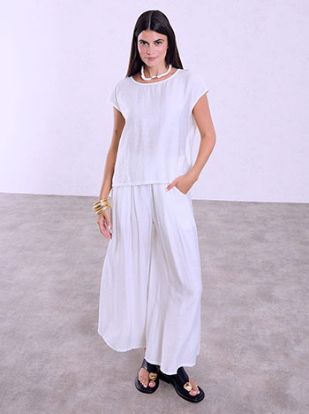 Blouse and wide leg trousers set in white