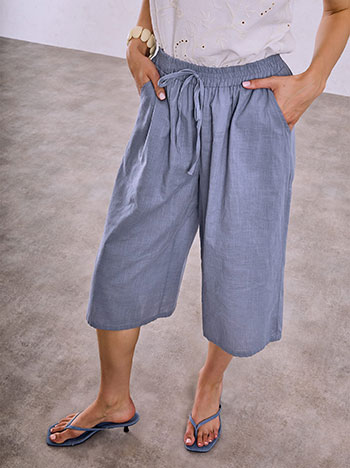 Culotte trousers with linen in rough blue