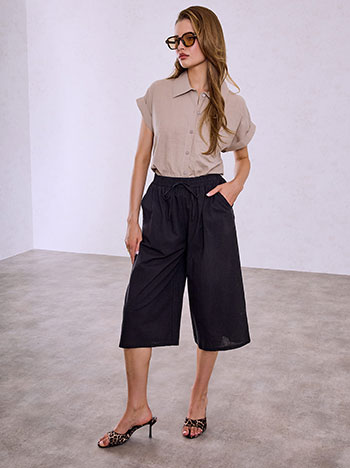 Culotte trousers with linen in black