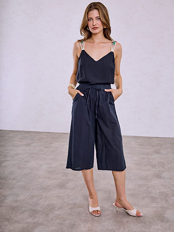 Culotte trousers with linen in dark blue