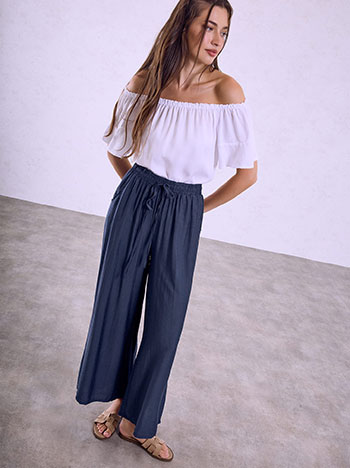 Wide leg trousers with linen in dark blue
