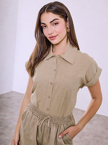 Short-sleeve shirt with linen in beige