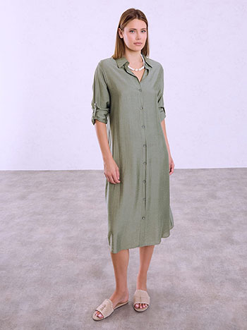 Midi solid colour shirt dress in khaki