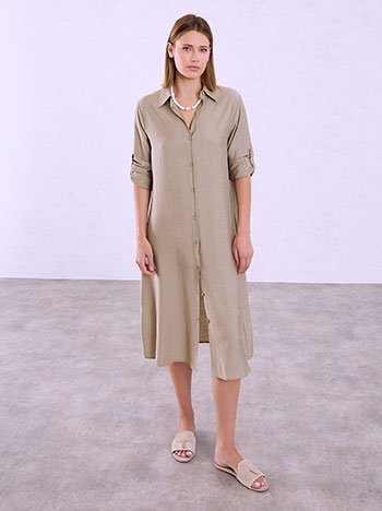 Midi solid colour shirt dress in light brown