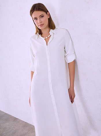 Midi solid colour shirt dress in off white