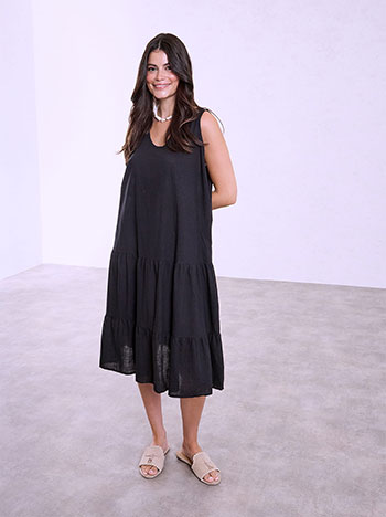 Dress with ruffled hem in black