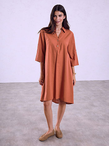 Asymmmetric point collar dress in terracota