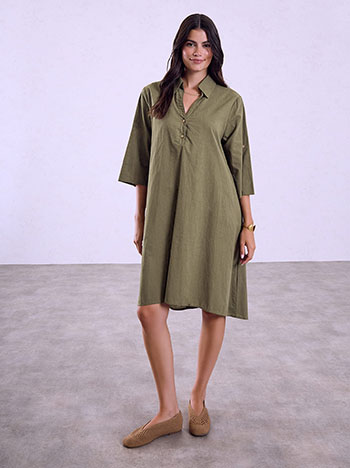 Asymmmetric point collar dress in khaki