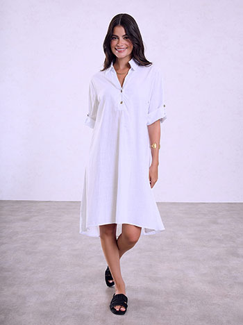 Asymmmetric point collar dress in white