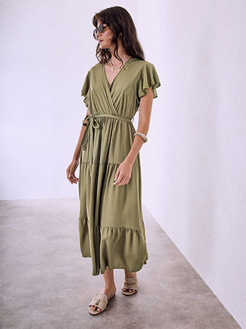 Viscose monochrome dress in khaki