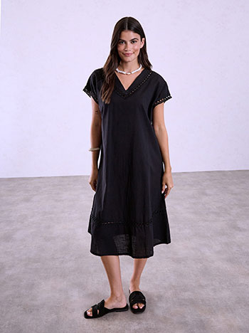 Midi dress with perforated details in black