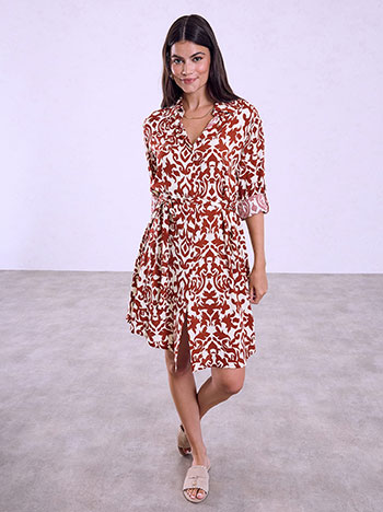 Mini viscose shirt dress in dark red