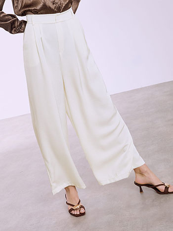 Satin wide leg trousers in off white