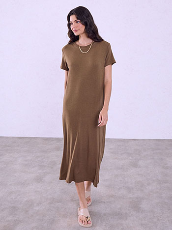 Elastic midi dress in brown