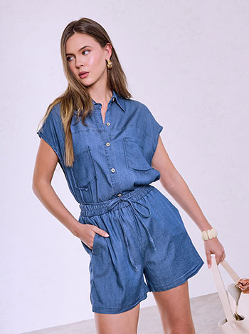 Denim like shirt with belt in blue