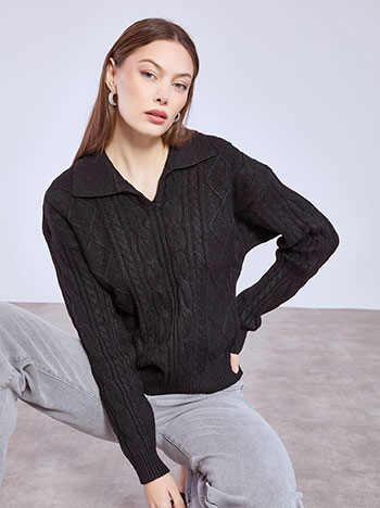 Πουλόβερ με γιακά σε μαύρο