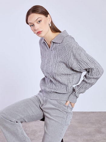 Πουλόβερ με γιακά σε γκρι