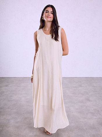 Dress with decorative seams in light beige