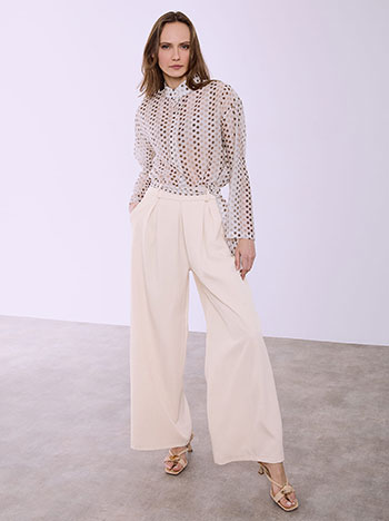 Wide leg trousers with polka dot belt in beige