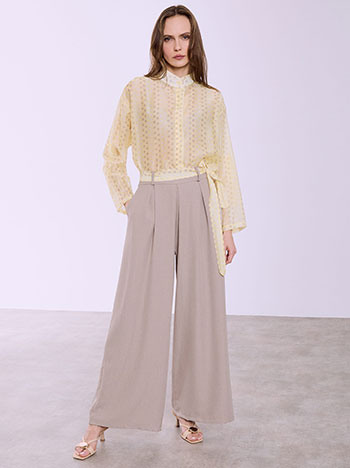 Wide leg trousers with polka dot belt in light brown