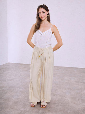 High-waisted pleated trousers in beige