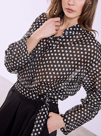 Semi sheer polka dot shirt in black